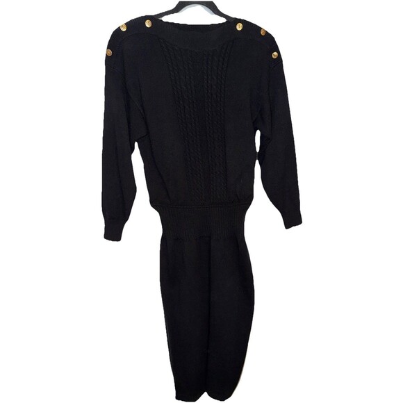 Dresses & Skirts - Vintage Plain Jane Sweater Dress Black Gold Buttons Cable Knit 80s 90s Classic M